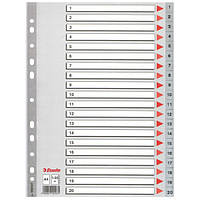 Роздільники пластикові з ПП, цифрові A4 Esselte, 1-20 (100107)