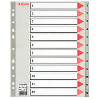 Роздільники пластикові з ПП, цифрові A4 Esselte, 1-12 (100106)