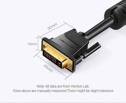 Кабель DVI-D-DVI-D (24+1) Vention PVC 2K 60Hz Dual Linik gold-plated 1.5m Black (EAABG), фото 3