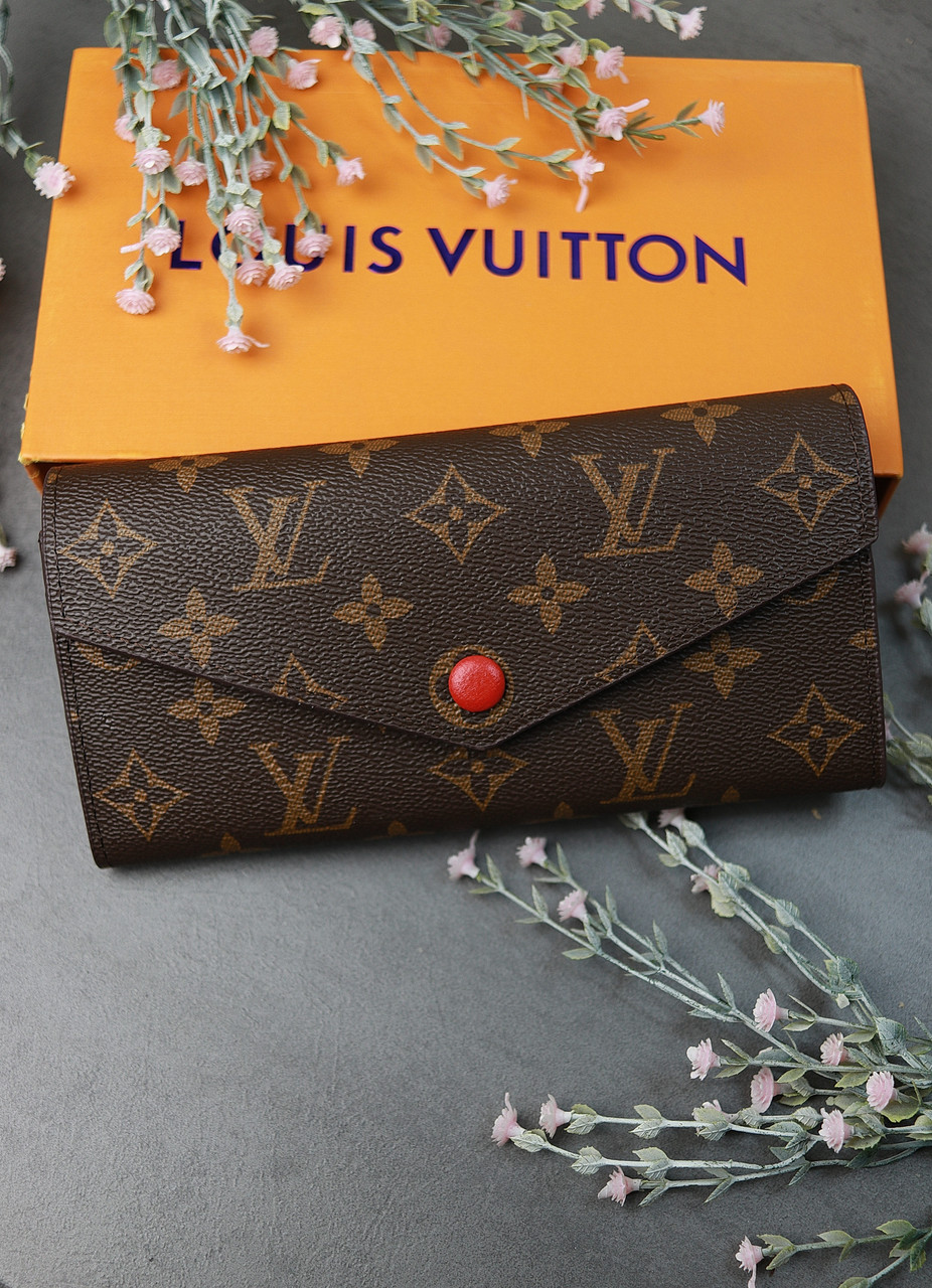Жіночий гаманець Louis Vuitton коричневий + червоний великий Луї Віттон, фото 1