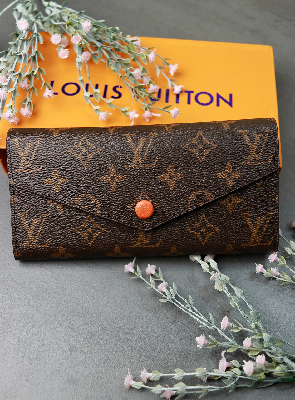 Жіночий гаманець Louis Vuitton коричневий + жовтогарячий великий Луї Віттон, фото 1