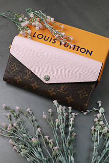 Жіночий гаманець Louis Vuitton коричневий + рожевий конверт великий Луї Віттон