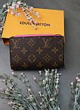 Жіночий гаманець Louis Vuitton коричневий + малиновий Луї Віттон книжка, фото 2