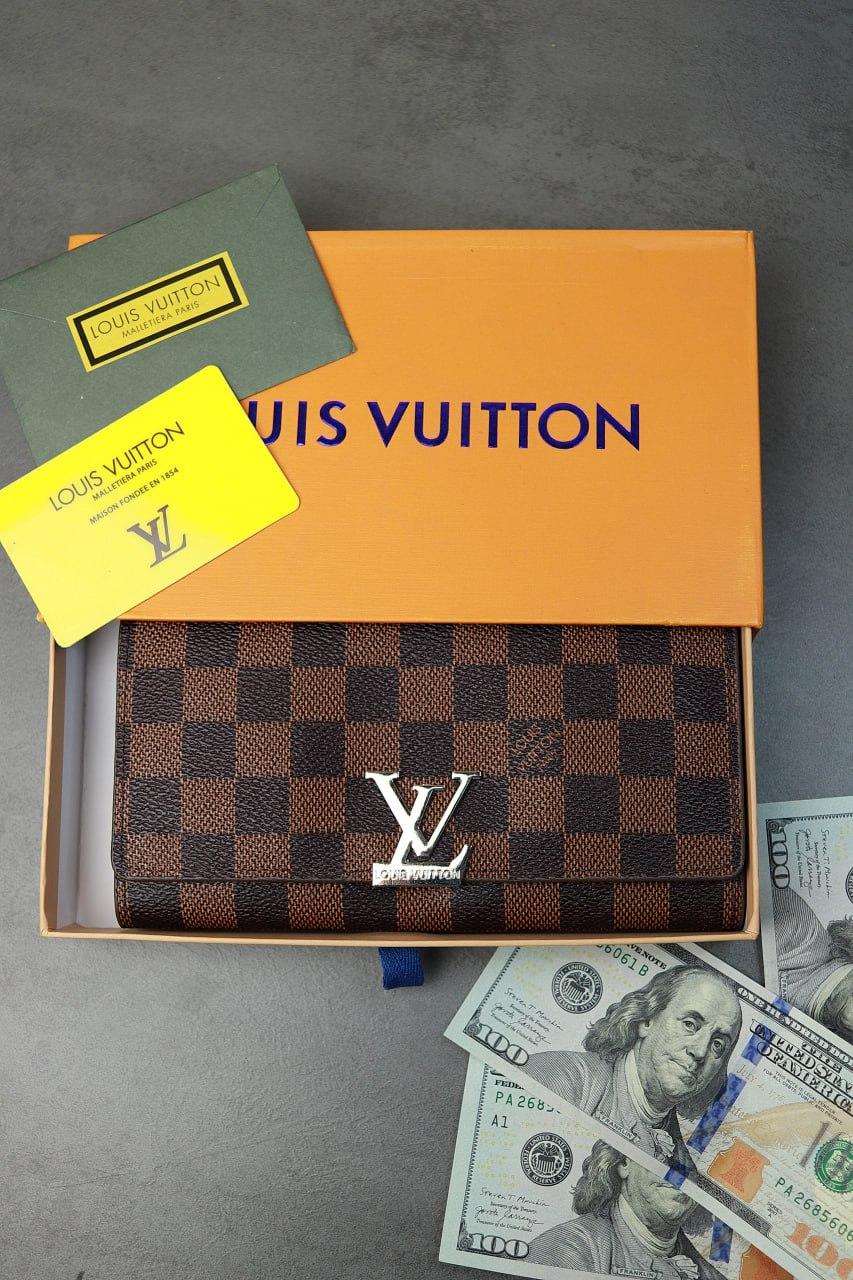 Жіночий гаманець Louis Vuitton коричневий у клітинку великий Луї Віттон, фото 1