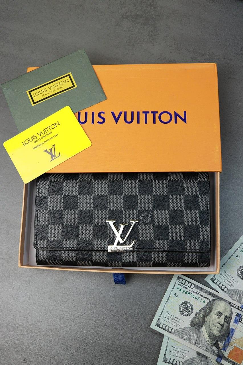 Жіночий гаманець Louis Vuitton чорний у клітинку великий Луї Віттон, фото 1