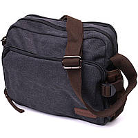 Містка чоловіча сумка-месенджер горизонтального типу Vintage 22204 Чорна. З текстилю