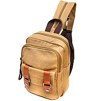Удобная сумка-рюкзак в стиле милитари из плотного текстиля Vintage песочный | текстильный мужской рюкзак