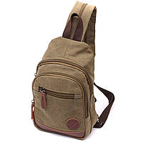 Мужская практичная сумка через плечо с уплотненной спинкой Vintagе оливковый | мужской текстильный рюкзак