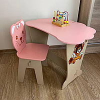 Детский письменный столик и стульчик крышка Облачко (Розовый) Заяц, детская мебель стол и стул, детский стол Лев, Розовый