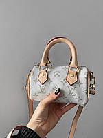 Женская маленькая сумочка луи витон белая Louis Vuitton Speedy Mini красивая молодёжная сумка через плечо