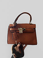 Женская молодёжная сумочка коричневая стильная практичная сумка через плечо