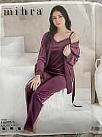 Жіноча піжама для сну домашній костюм трійка з халатом домашній одяг жіночий сорочка і штани Toyvoo