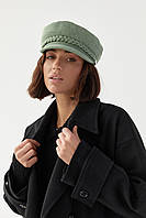 Женская кепи из кашемира с косичкой - мятный цвет, S (есть размеры)