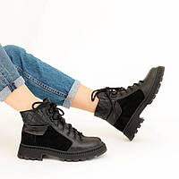 Ботинки женские с мехом Черные ботинки для женщин BUYT Черевики жіночі з хутром Чорні ботінки для жінок