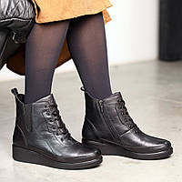 Ботинки кожаные с мехом Черные женские ботинки BUYT Черевики шкіряні з хутром Чорні жіночі ботінки