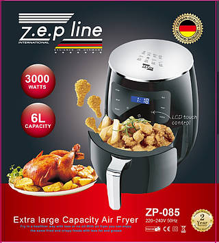 Фритюрниця Zepline ZP-085 Аерофритниця без олії 6 л 3000 ВТ Характеристики: Потужність: 3000 Вт Об'єм: 6л LED дисплей