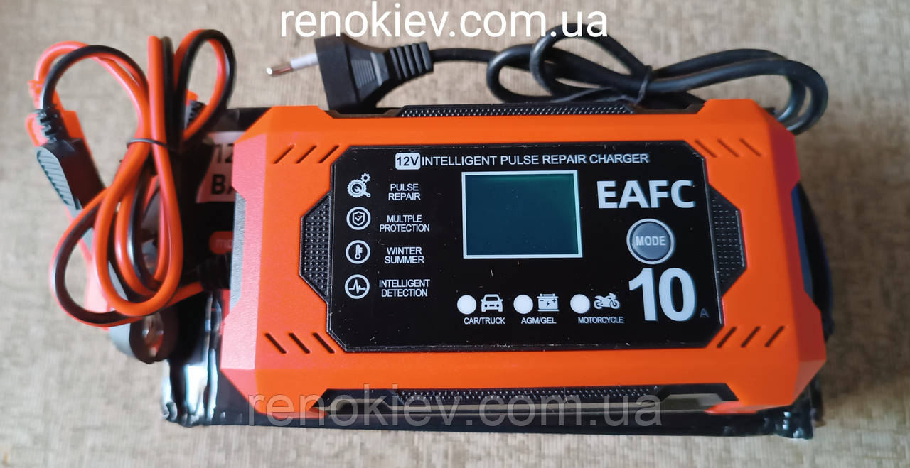 Зарядний пристрій 12 V 10 A EAFC Заряджання для автомобільних акумуляторів 7-етапне заряджання Імпульсна, фото 1