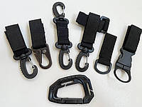 Набор карабинов на стропе черный / Комплект карабины+держатель для перчаток+держатель для бутылки