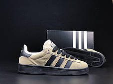Чоловічі зимові кросівки Adidas Campus Beige Black winter Адідас Кампус бежеві замша тепле хутро зима В'єтнам, фото 4
