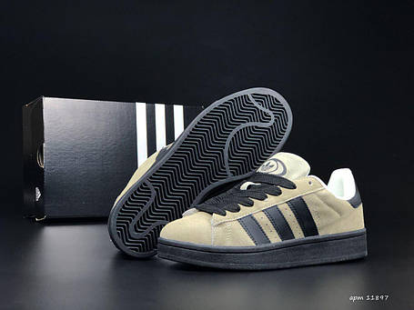 Чоловічі зимові кросівки Adidas Campus Beige Black winter Адідас Кампус бежеві замша тепле хутро зима В'єтнам, фото 1