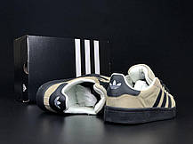 Чоловічі зимові кросівки Adidas Campus Beige Black winter Адідас Кампус бежеві замша тепле хутро зима В'єтнам, фото 6