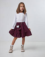 Детское нарядное платье с сумочкой бело - бордовое