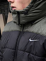 Зимняя куртка мужская Nike до -25 С теплая короткая с капюшоном хаки Пуховик мужской зимний Найк