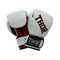 Перчатки боксерские 10 унций (283 г.) кожаные THOR RING STAR 10oz бело-красно-черные на липучке лучшая цена с