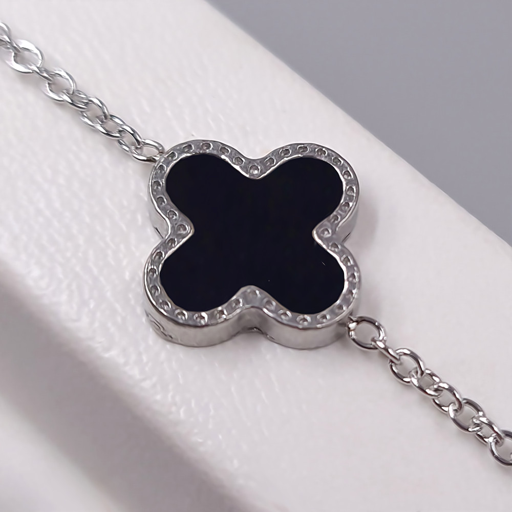 Браслет Stainless Steel із чорною емаллю. Сталь. Родій. Довжина: 18-23 см