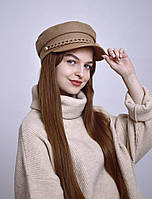 Жіночий картуз, кашкет, кепі з козирком зі шкірозамінника Style бежевий