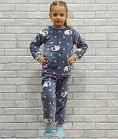 Детская теплая пижама оптом с длинным рукавом на манжетах серая (котики) р.26 30