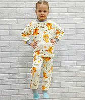 Детская теплая пижама оптом с длинным рукавом на манжетах молочная (тигр) р.26 28 30 32