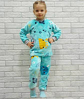Теплая пижама оптом детская с длинным рукавом на манжетах голубая (монстры) р.26 28 30