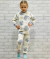 Пижама оптом детская теплая с длинным рукавом на манжетах молочная (коты) р.28