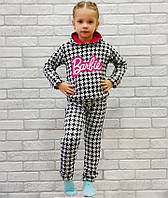 Костюм оптом детский теплый с капюшоном длинный рукав на манжете вышивка Барби р.28 30 32 34
