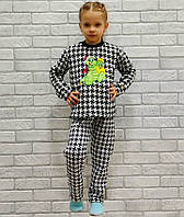 Детская пижама оптом теплая с длинным рукавом на манжете вышивка дракончик от р.30 до р.42