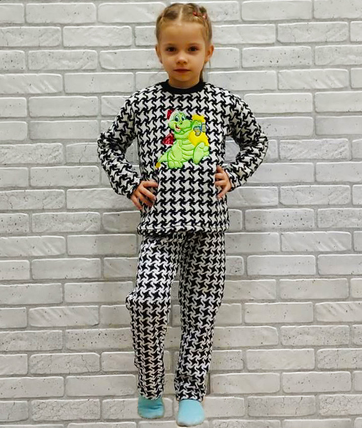 Детская пижама оптом теплая с длинным рукавом на манжете вышивка дракончик от р.30 до р.42 - фото 1 - id-p2015048673