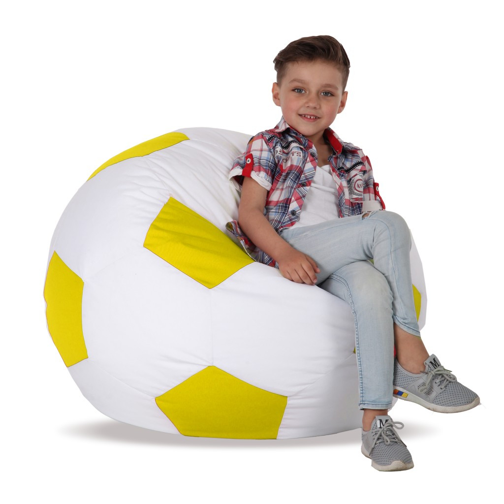 Кресло мешок мяч 120*120 см бело-желтое в виде мяча, бескаркасное кресло мяч для детей и взрослых ткань оксфорд - фото 1 - id-p2015052438