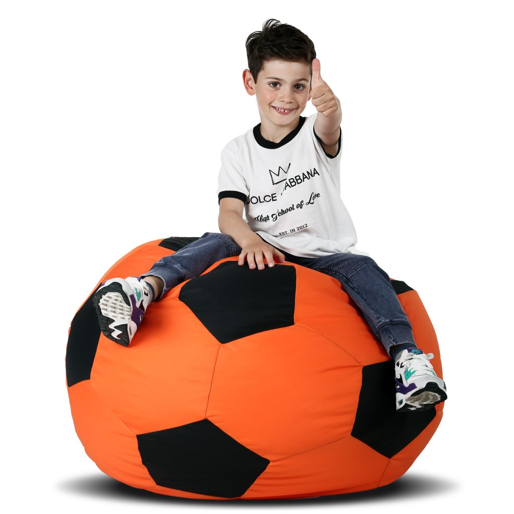 Кресло мешок мяч 70*70 см оранжево-черное в виде мяча, бескаркасное кресло мяч для детей и взрослых ткань оксфорд - фото 1 - id-p2015052445