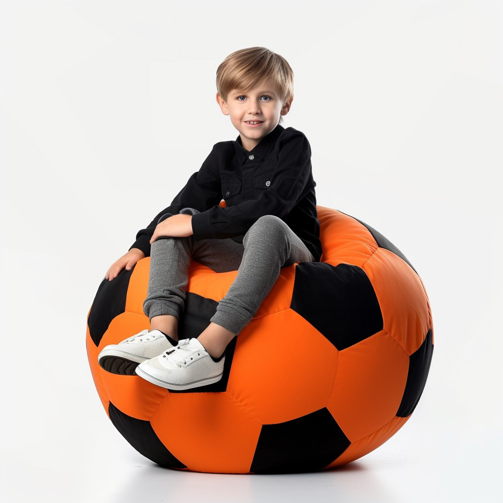 Кресло мешок мяч 70*70 см оранжево-черное в виде мяча, бескаркасное кресло мяч для детей и взрослых ткань оксфорд - фото 3 - id-p2015052445