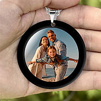 Підвіска на дзеркало в авто ароматизатор — обідок чорний із Вашим фото та текстом із фотографією сім'ї
