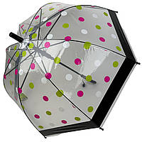 Детский прозрачный зонт-трость полуавтомат в цветной горошек от Rain Proof, с черной ручкой, 0259-5