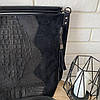 Велика жіноча замшева сумка формат А4 мішок рептилія чорна, фото 4