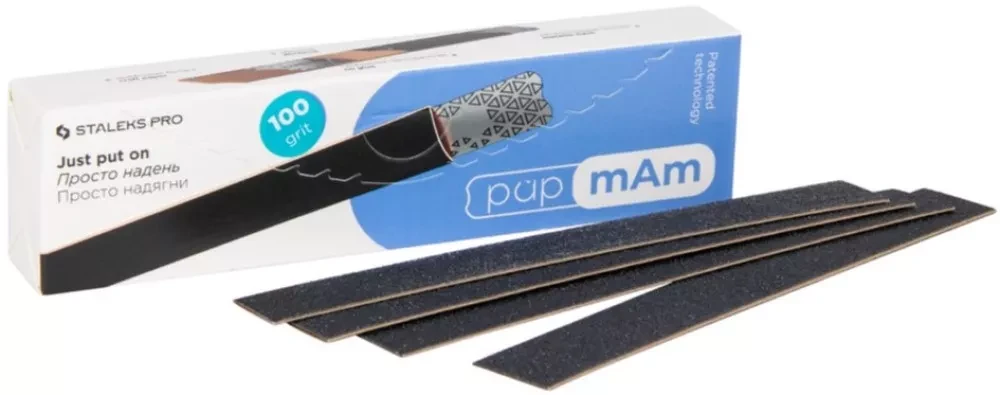 Набір змінних файлів-чохлів papmAm для пилки прямої Staleks Pro Expert 22, 100 грит (50 шт) (DFCE-22-100), фото 1