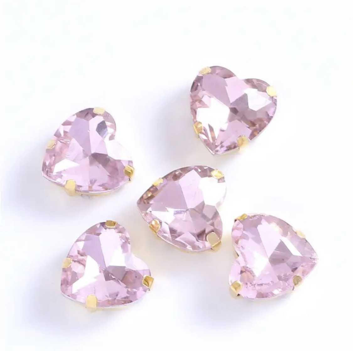 Стрази грановані блискучі Сердечко в оправі рожеві 10 мм (за 1 шт), фото 1