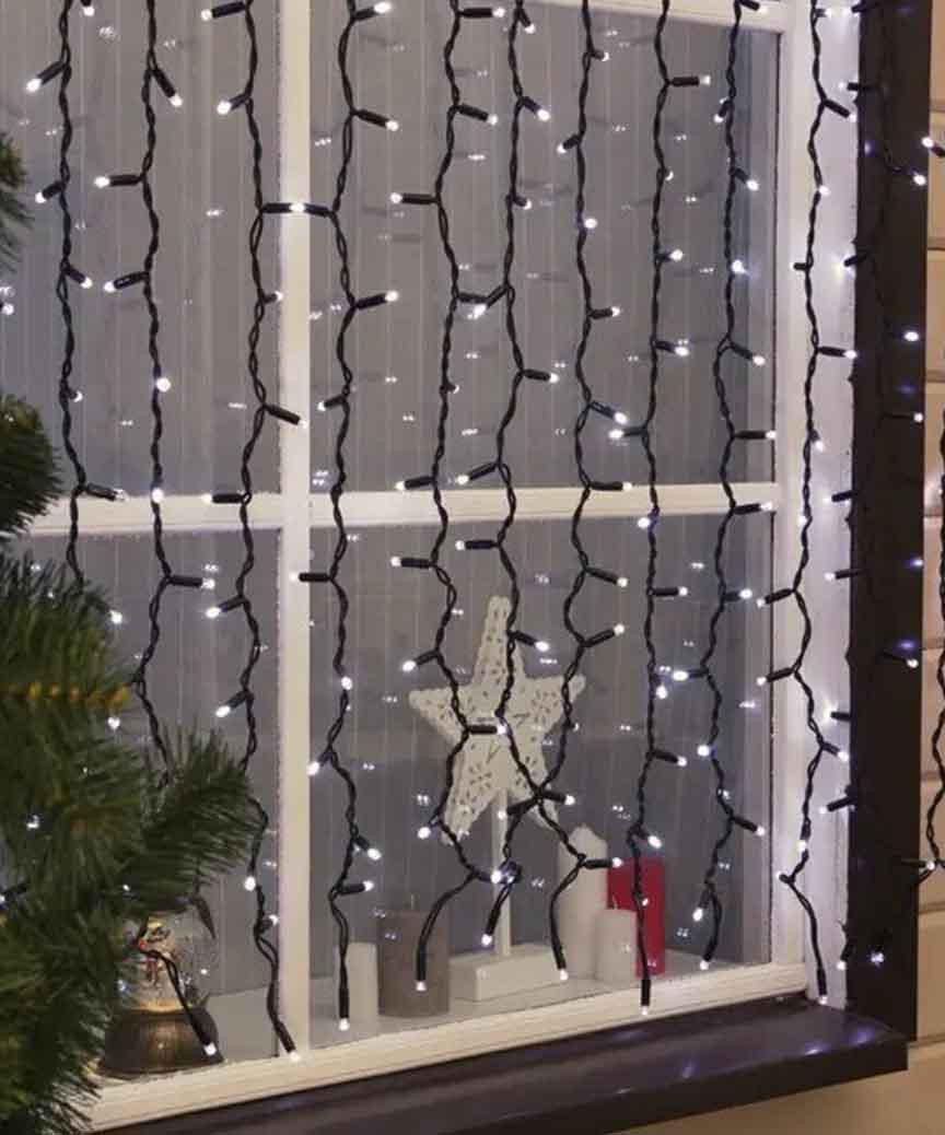 Вулична світлодіодна гірлянда штора 150 LED, 3x1м, чорний каучук, статичний режим, 220В, IP65