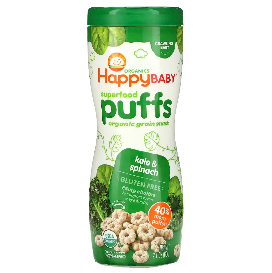 Happy Family Organics, колечки з суперфудів, органічний зерновий снек, капуста й шпинат, 60 г (2,1 унції)