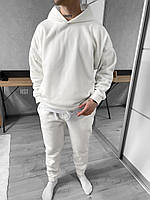Мужской спортивный костюм зимний (белый) одноцветный теплый молодежный с капюшоном флисовый sHS1
