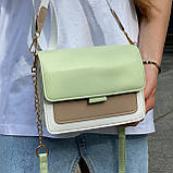 Жіноча сумка крос-боді на широкому ремінці зелена оливкова хакі, фото 2