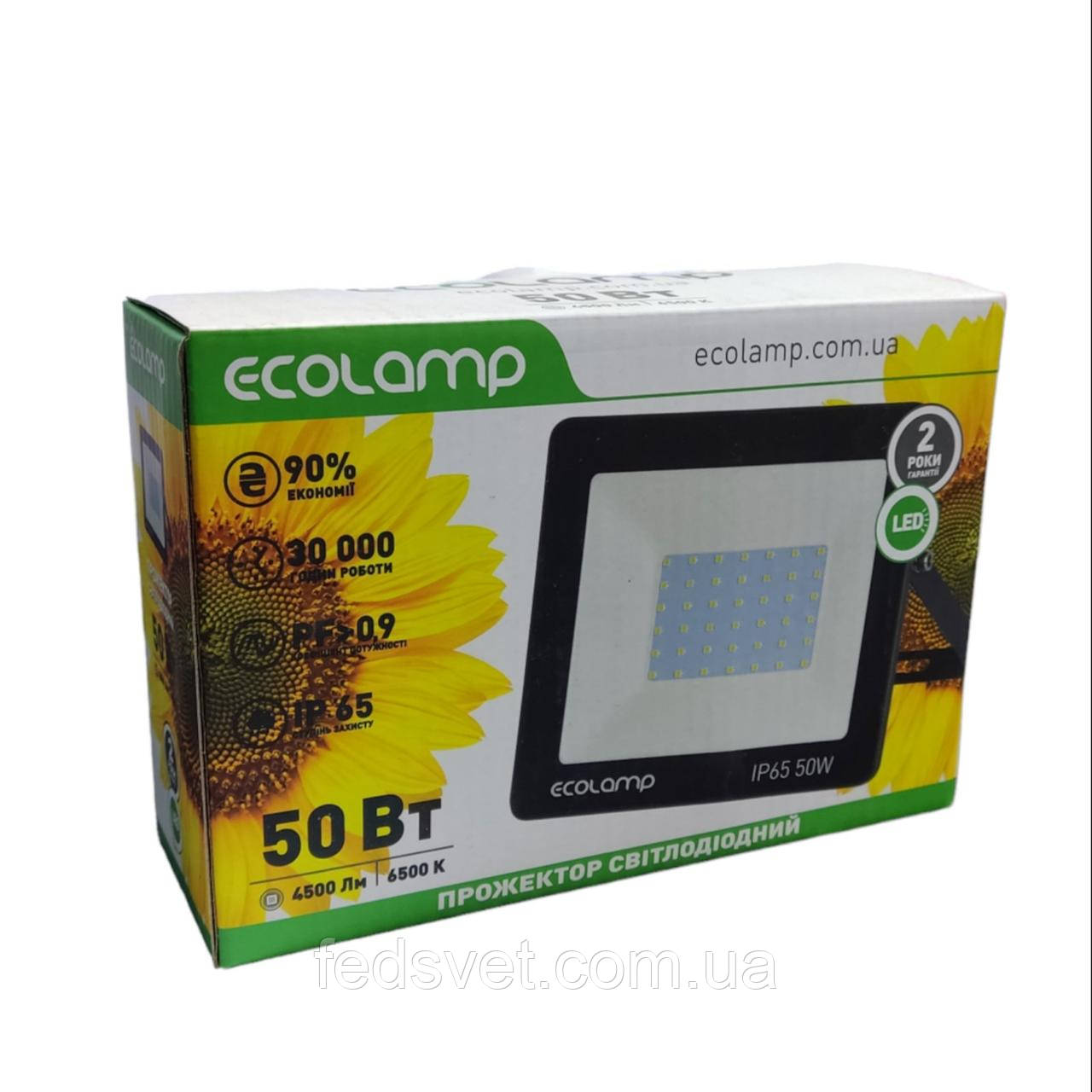 Світлодіодний прожектор ECOLAMP 50W 4500lm 6500K IP65, фото 1